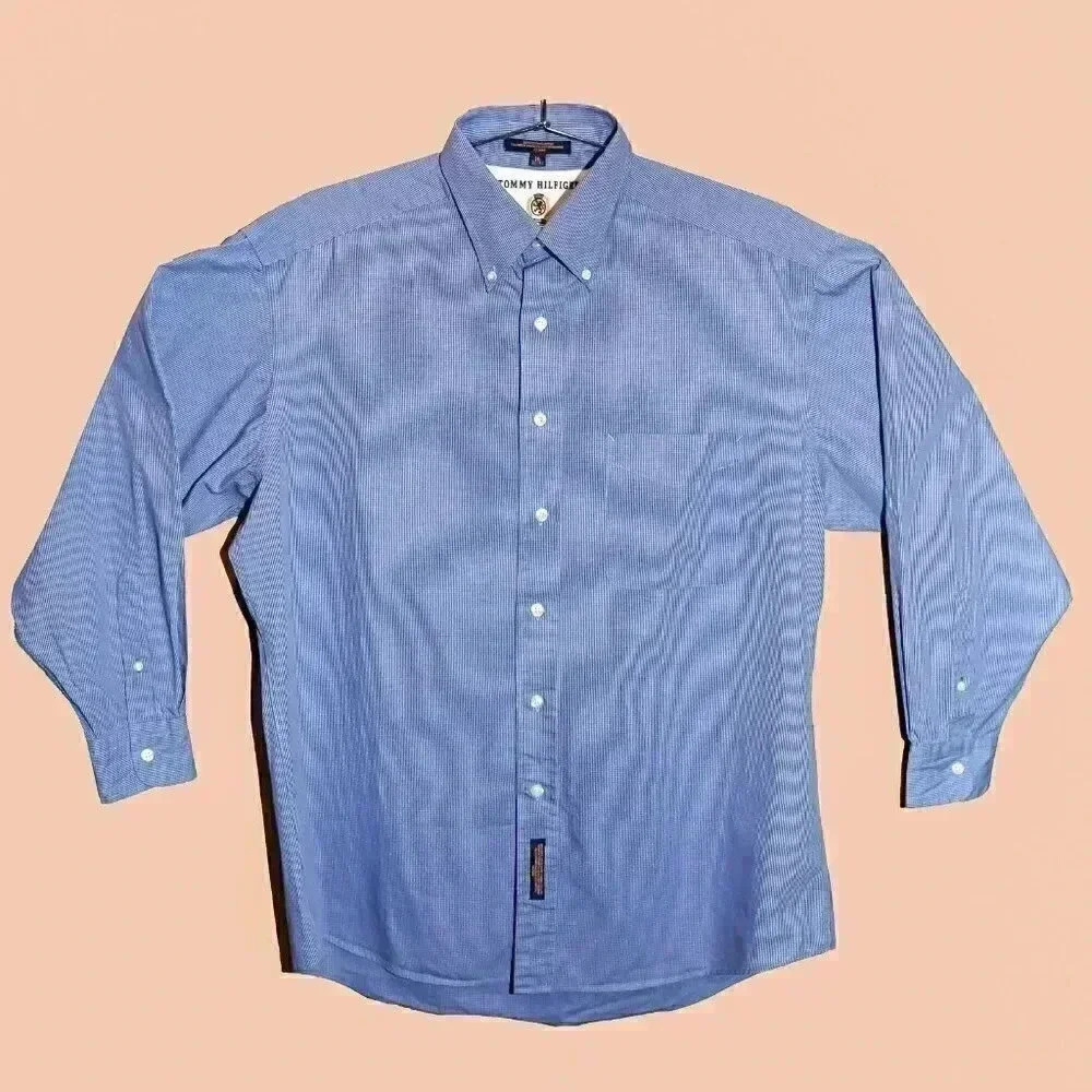 Tommy Hilfiger Blue Gingham Long Sleeve Collared Dress Shirt Size 16 / 32-33 Top